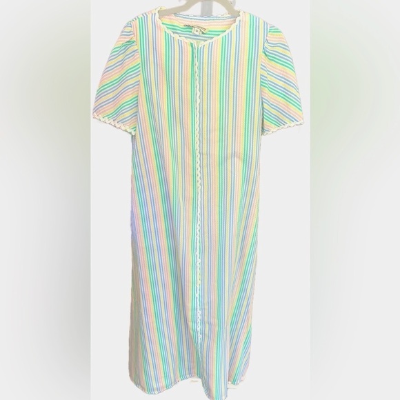 Vintage 80’s Appleseeds Seersucker Grandmacore House Dress Night Gown Robe - Picture 1 of 6